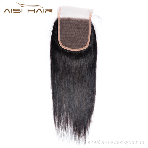 Aisi Hair Topselling 14 Inch 4X4 Human Hair Lace Closure Long Silky Straight Brazilian Human Hair Extension For Women